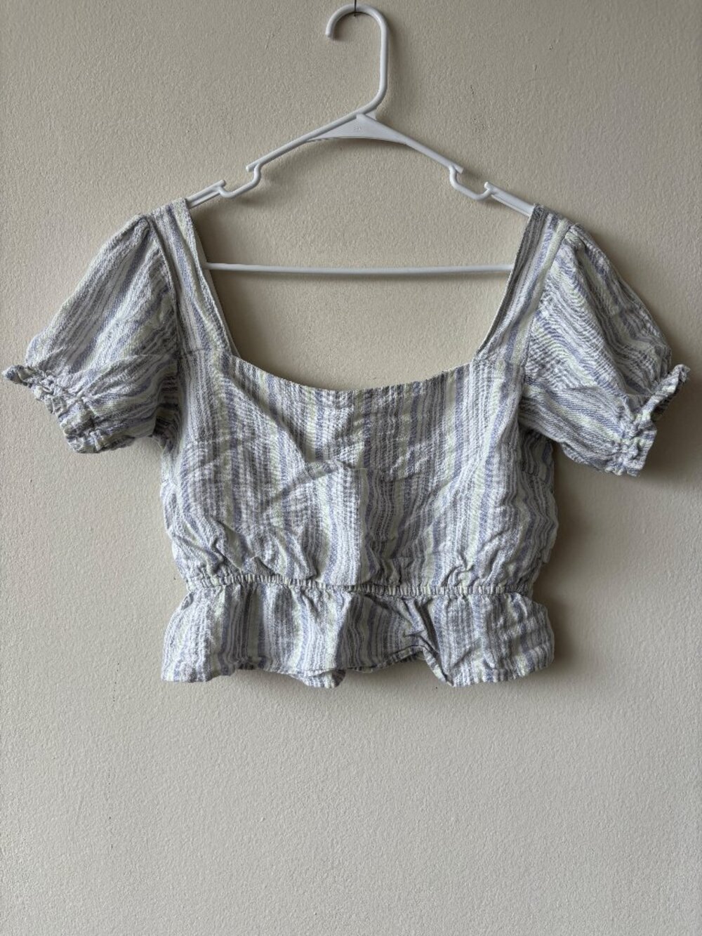 Wild Honey Striped Cotton Linen Short Sleeve Top - Size Medium